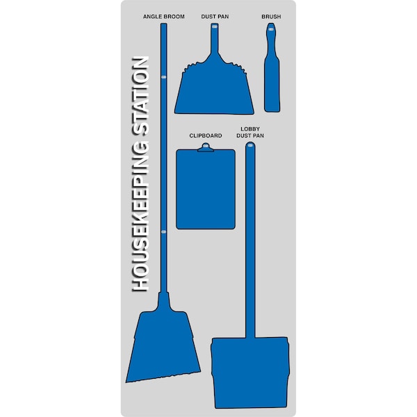 5S Housekeeping Shadow Board Broom Station Version 12 - Gray Board / Blue Shadows  With Broom